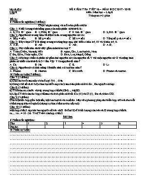 Đề kiểm tra tiết 16 môn Hóa học Lớp 8 - Năm học 2017-2018 (Có đáp án)